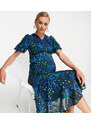 Hope & Ivy Maternity - Vestito midi da giorno con maniche a sbuffo color cobalto con stampa a stelle-Blu