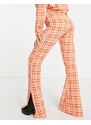ASOS Petite ASOS DESIGN Petite - Pantaloni da abito a zampa in jersey arancione a quadri con spacchi laterali-Multicolore