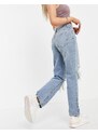 ASOS Petite ASOS DESIGN Petite - Jeans dritti anni '90 a vita medio alta lavaggio chiaro con strappi-Blu