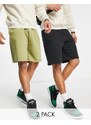 Topman - Confezione da 2 paia di pantaloncini oversize neri e kaki-Multicolore