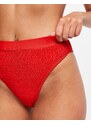 Missguided - Mix & Match - Slip bikini a vita alta in tessuto stropicciato rosso