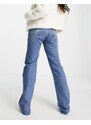 Pull&Bear - Jeans dritti anni '90 con strappi e spacchi sul fondo blu