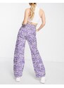 Missguided - Pantaloni con fondo ampio e stampa zebrata lilla-Viola