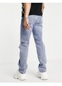Topman - Jeans dritti lavaggio medio con strappi-Blu