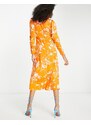 Y.A.S - Vestito midi arancione a fiori jacquard