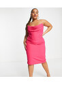 Lavish Alice Plus - Vestito midi rosa magenta con scollo ad anello e dettaglio a corsetto