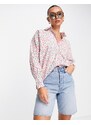 Neon Rose - Camicia dad fit oversize rosa a fiorellini