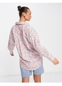 Neon Rose - Camicia dad fit oversize rosa a fiorellini