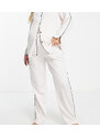 Loungeable Maternity - Mix and Match - Pantaloni del pigiama in raso color crema con profili neri-Bianco