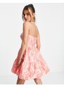 Miss Selfridge - Vestito corto a fascia in jacquard rosa a palloncino