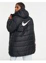 Nike Plus - Giacca classica imbottita taglio lungo con cappuccio, colore nero
