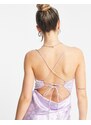 Love Triangle - Vestito corto con spalline sottili e scollo ad anello in raso lilla a fiori-Viola