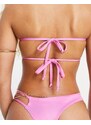 Missyempire - Top bikini a fascia rosa testurizzato in coordinato
