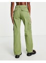 Pull&Bear - Pantaloni dritti cargo color kaki-Verde
