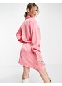 Esclusiva Y.A.S - Vestitino camicia avvolgente in raso rosa con stampa di croissant-Multicolore