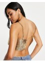 Femme Luxe - Crop top con spalline sottili e trama a catenina oro