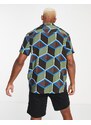 ASOS DESIGN - Camicia comoda con stampa geometrica grande e rever-Blu