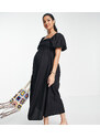 New Look Maternity - Vestito midi nero con arricciature e maniche a sbuffo