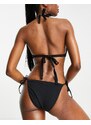Ivory Rose Taglia Comoda - Slip bikini mix and match in tessuto stropicciato nero con fascette allacciate