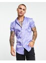 ASOS DESIGN - Camicia skinny in raso lilla a fiori jacquard-Viola