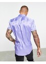 ASOS DESIGN - Camicia skinny in raso lilla a fiori jacquard-Viola