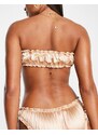 ASOS DESIGN - Gleam - Top bikini a fascia arricciato color champagne con apertura a goccia-Oro