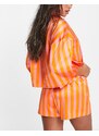 Monki - Pigiama con pantaloncini in raso rosa e arancione a righe-Multicolore