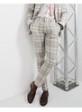 ASOS DESIGN - Pantaloni da abito skinny in misto lino color pietra a quadri-Neutro