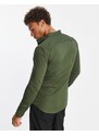 New Look - Camicia attillata a maniche lunghe in popeline kaki-Verde