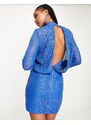 ASOS DESIGN - Vestito corto accollato decorato con paillettes blu