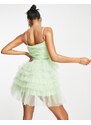 Lace & Beads - Vestito corto a balze color menta-Verde