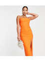 Vesper Tall - Vestito midi arancione con apertura sul retro, fascette e spacco sulla coscia