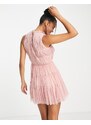 Lace & Beads - Vestito corto in tulle svasato rosa tenue
