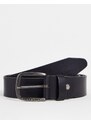 Jack & Jones - Cintura in pelle liscia nera con fibbia e logo-Nero