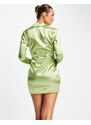 Urban Threads - Vestito corto in raso arricciato sul davanti verde