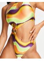 ASOS DESIGN - Costume da bagno con cut-out e dettaglio ad anello con stampa psichedelica vivace-Multicolore