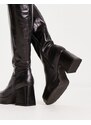 Topshop - Holly - Stivali in pelle premium con plateau neri alti fino al ginocchio-Nero