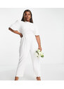 Hope & Ivy Plus - Tuta jumpsuit da sposa color avorio con maniche a sbuffo e fiocco sul retro-Bianco