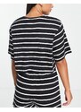 ASOS DESIGN - T-shirt del pigiama mix & match a coste nera con righe bianche-Multicolore