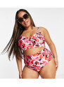 New Look Plus New Look Curve - Slip bikini a vita alta con stampa astratta rétro-Rosso