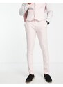 ASOS DESIGN Wedding - Pantaloni skinny da abito in misto lino rosa con micro texture