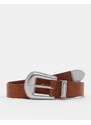 ASOS DESIGN - Cintura sottile in pelle sintetica color cuoio con dettagli stile western-Marrone