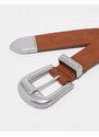 ASOS DESIGN - Cintura sottile in pelle sintetica color cuoio con dettagli stile western-Marrone