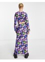 Esclusiva Only - Vestito lungo aperto sul retro con spacco sul lato viola a fiori