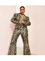 ASOS Luxe Curve - Tuta jumpsuit sartoriale in jacquard con stampa zebrata-Multicolore
