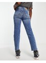 Stradivarius - Mom jeans slim elasticizzati in cotone blu medio