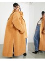 ASOS Edition Curve - Cappotto in pile borg color cammello con collo a imbuto e coulisse-Neutro