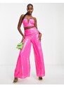 ASOS LUXE - Pantaloni in paillettes rosa con fondo ampio in coordinato
