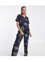 ASOS Maternity ASOS DESIGN Maternity - Pigiama con camicia e pantaloni in modal blu navy con stampa stile oroscopo
