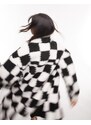 Topshop - Cappotto lungo in pelliccia sintetica a quadri bianco e nero-Multicolore